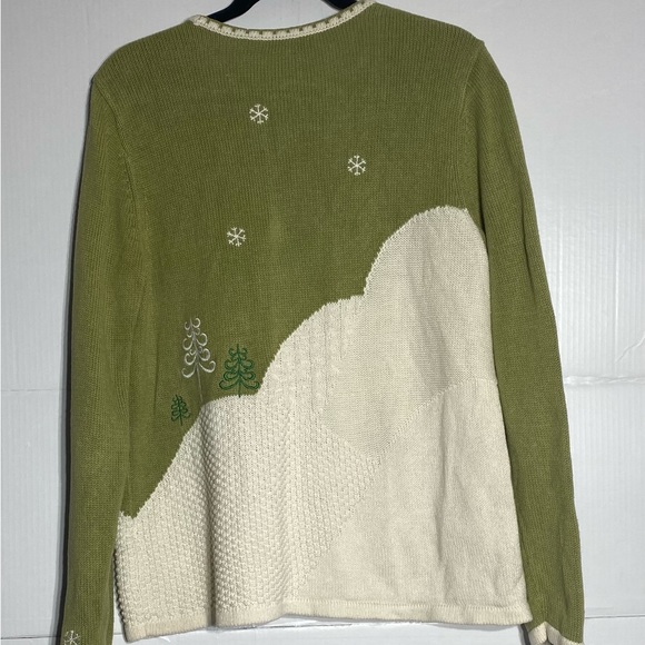 G-#33 Christopher and Banks sweater knit, green cream, off-white zip size large - Picture 3 of 5